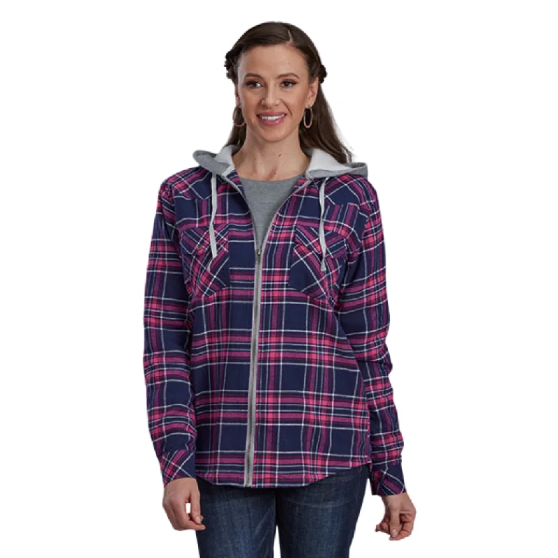 classic jacketWomen's Pink/Navy Plaid Flannel Lined Zip Up Hoodie