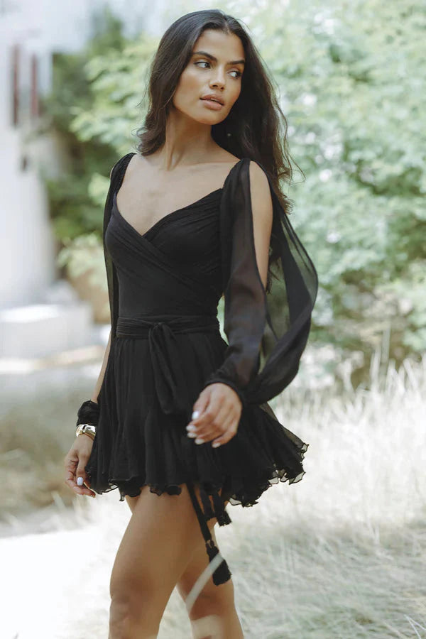Take Advantage Esmeralda Balloon Sleeve Ruffled Mini Dress