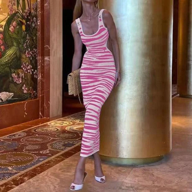 Limited Stock elegant evening dressKittenAlarm - Roxanne Zebra Stripes Sleeveless Maxi Dress Limited Stock elegant evening dressKittenAlarm - Roxanne Zebra Stripes Sleeveless Maxi Dress