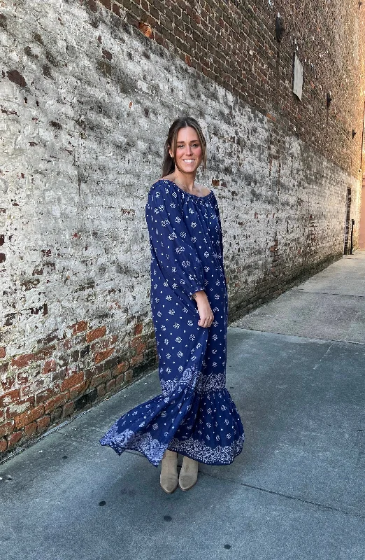 Deal Explosion Cosette One Size Maxi Dress Blue Bandana