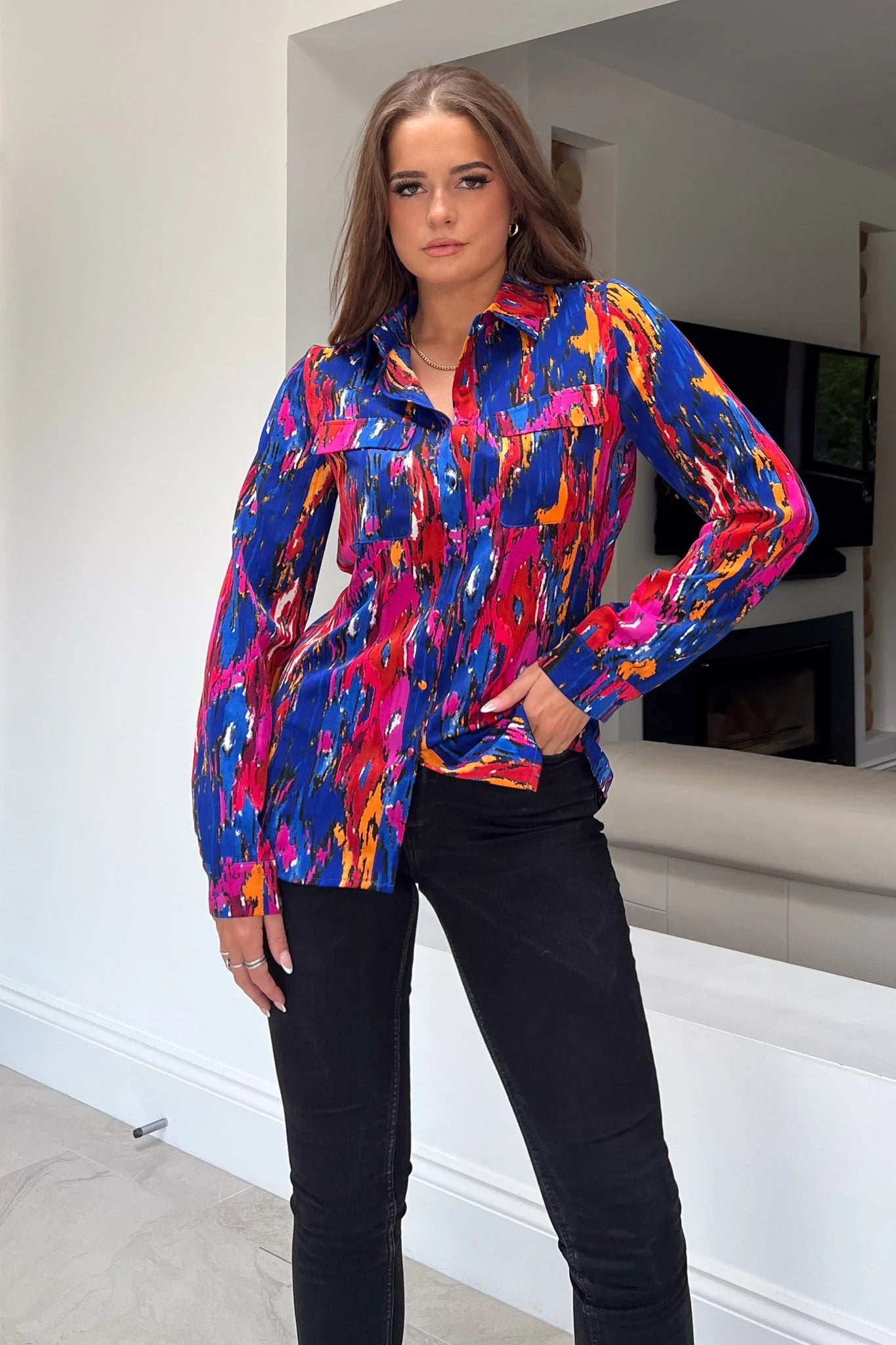 Value Deals mini dressHollie Multi Abstract Print Pocket Button Shirt