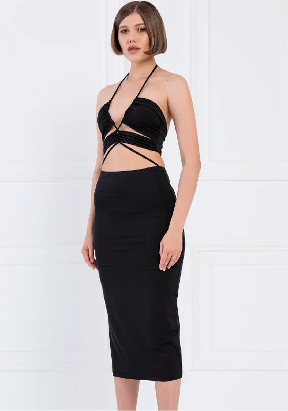 Blowout Sale BLACK STRAPPY CUT OUT DRESS