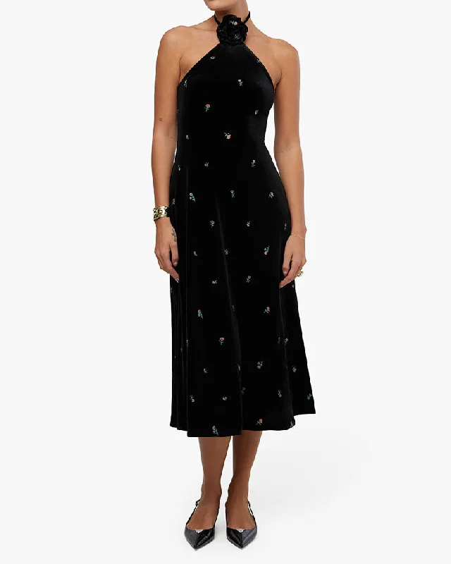 Final Markdown long-sleeve floral dressHigh Neck Flower Dress