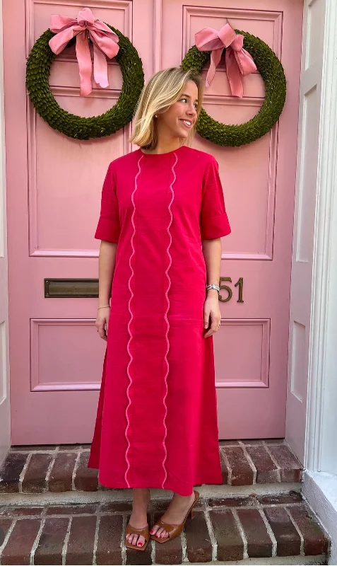 Markdowns Anne Maxi Dress Red with Pink Scallop