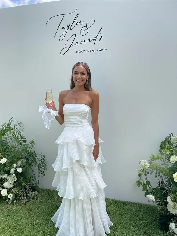 Clearance Items long sleeve dressElegant White Strapless Pleated A-Line Chiffon Long Party Dress, DP2257 Clearance Items long sleeve dressElegant White Strapless Pleated A-Line Chiffon Long Party Dress, DP2257