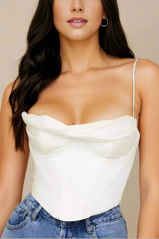 chic dressIndi Satin Crop Top - Pearl White