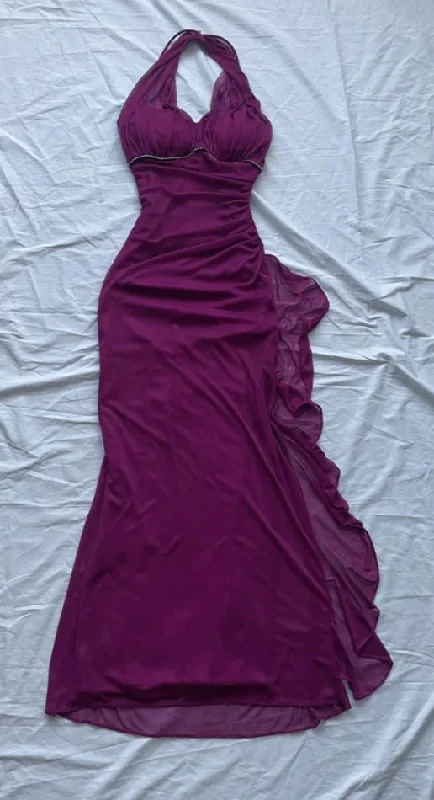 Exclusive Online Offer statement dressModest Purple Halter Ruffles Chiffon Long Prom Dress, DP2585