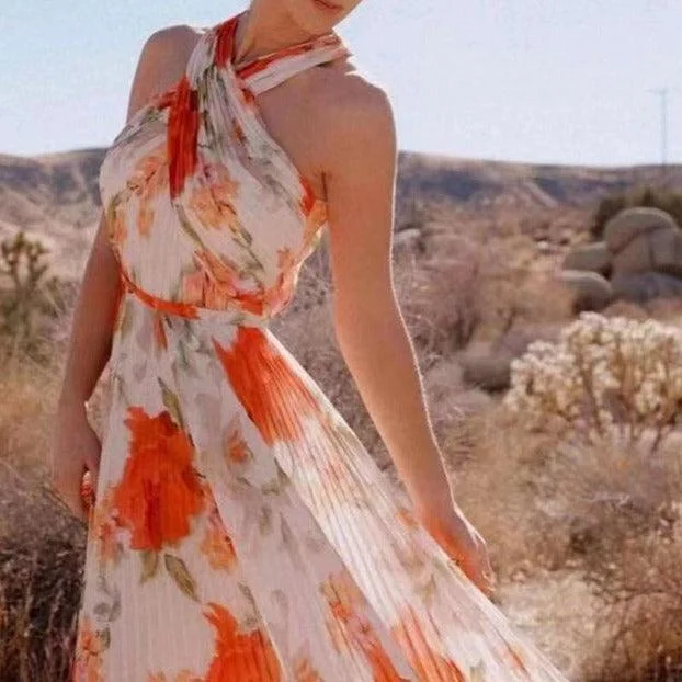 Year-End Sale romantic dressKittenAlarm - Jillian Floral Halter Neck Dress