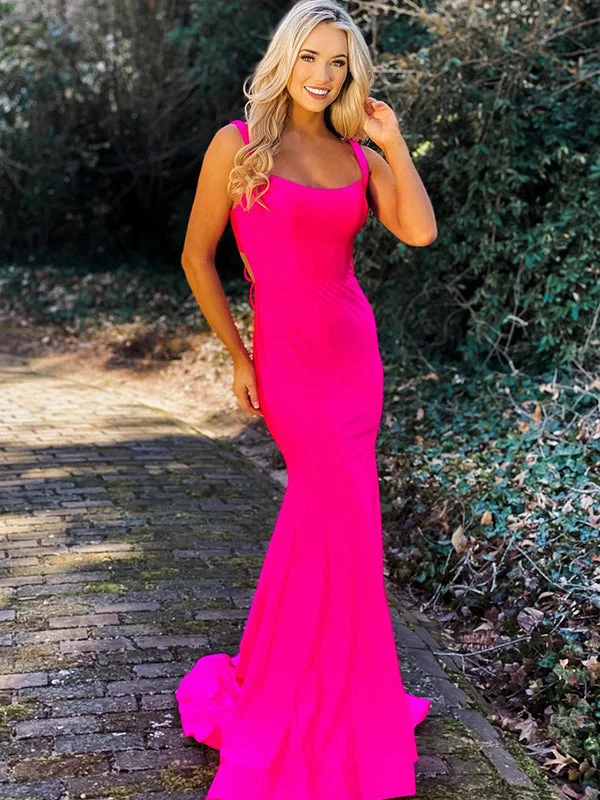 off-the-shoulder dressSexy Mermaid Hot Pink Open Back Long Floor-Length Prom Dress Backless Mermaid Formal Party Dress Y970