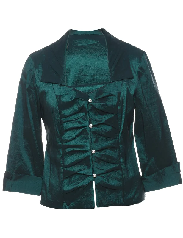 classic zip-up coatDark Green Metallic Button-Front Evening Jacket - M