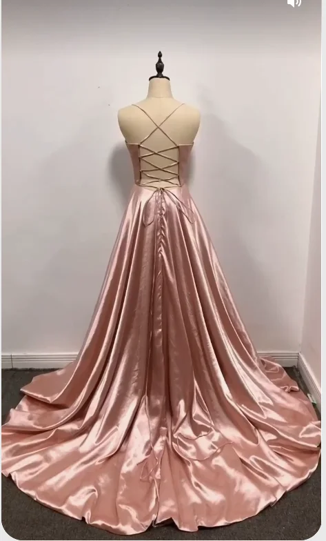 flowy evening dressBlush Pink Simple Satin Long Prom Dress Senior School Dress Y259