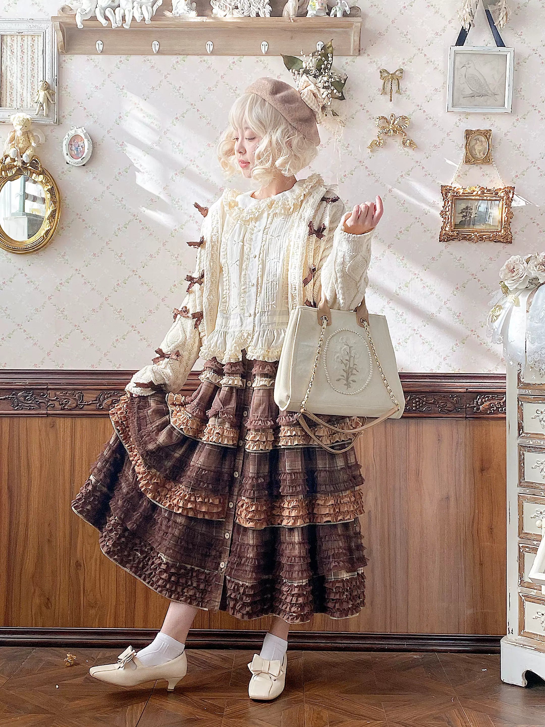 t-shirt dressSweet Dreamer~Pine Cone~Winter Elegant Lolita SK Plaid Layered Skirt