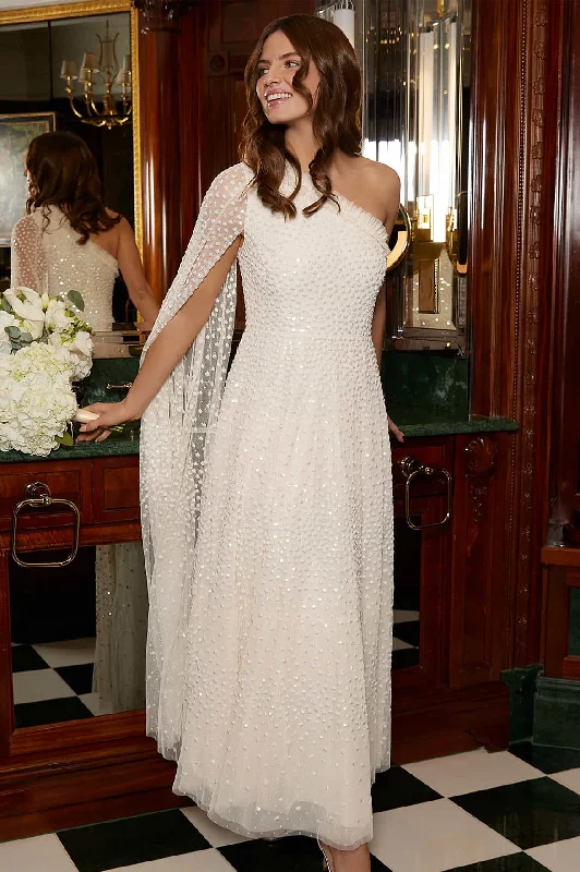 Price Cut Scatter Dot One-Shoulder Ankle Gown
