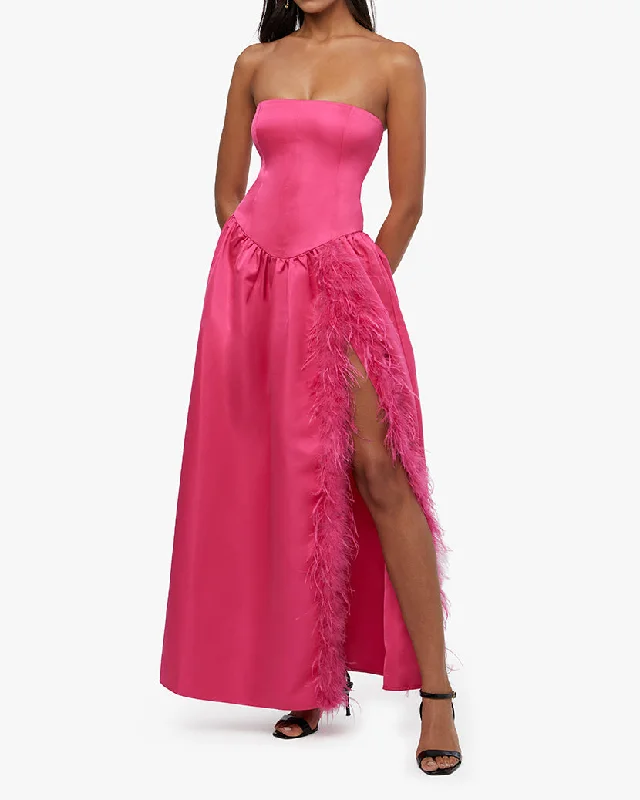 Mega Deal satin midi dressCorset Feathered Gown