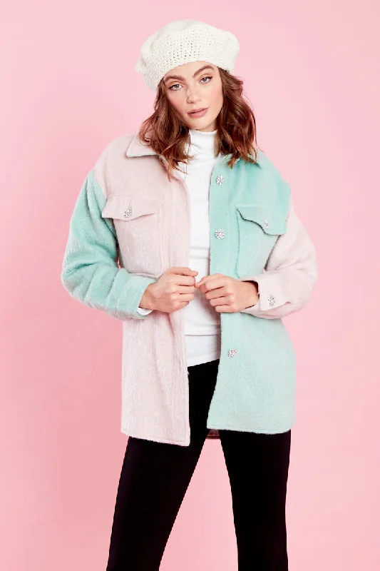 Discount Deals Zeena Colour Block Shacket - Pink & Green