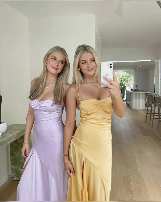 Best Seller stylish dressLilac Straps Satin Cute Long Party Dress with Slit, DP2275 Best Seller stylish dressLilac Straps Satin Cute Long Party Dress with Slit, DP2275