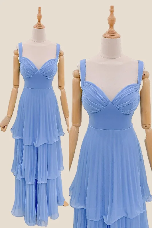 minimalistic dressV Neck Blue Empire Tiered Long Bridesmaid Dress