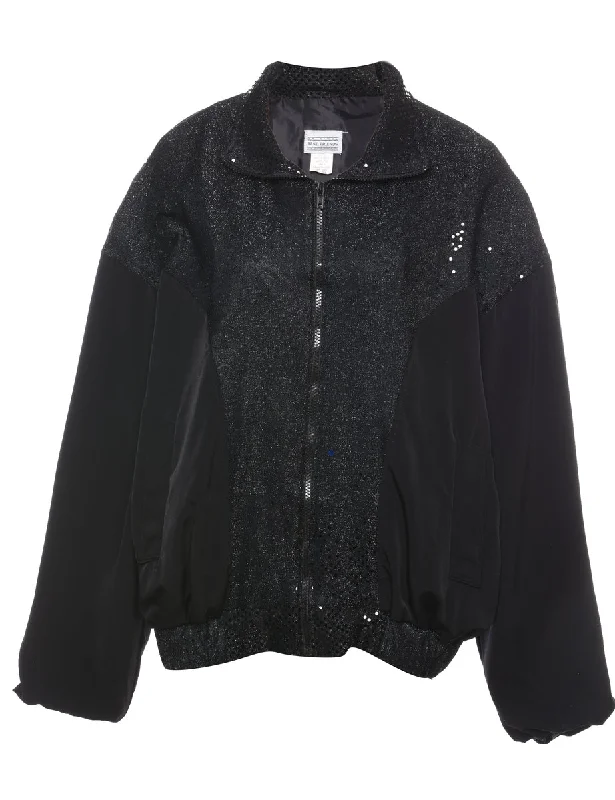 insulated winter jacketBlack Sequined Zip-Front Evening Jacket - L