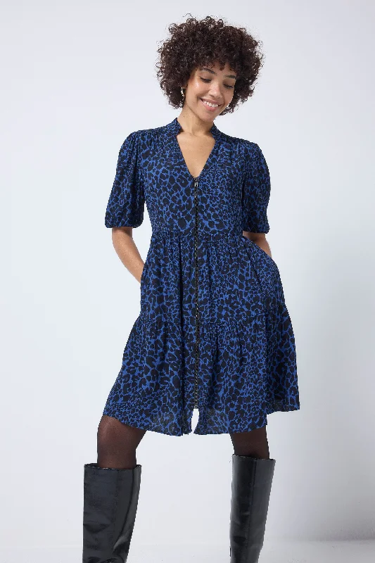 Members Only silk dressNavy with Black Rock and Roll Leopard Zip Detail Tiered Short Dress Members Only silk dressNavy with Black Rock and Roll Leopard Zip Detail Tiered Short Dress