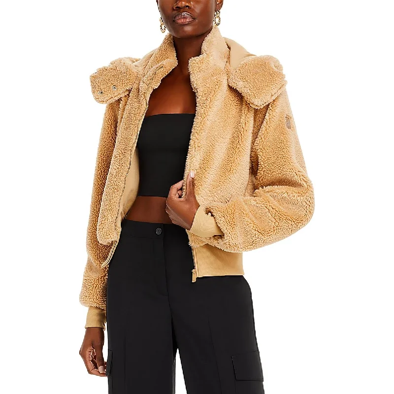 relaxed fit coatWomens Faux Fur Hooded Faux Fur Coat