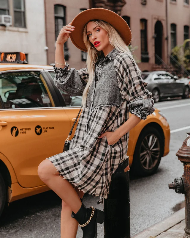 Best Seller summer floral dressChantye Pocketed Plaid Acid Wash Shirt Dress - FINAL SALE