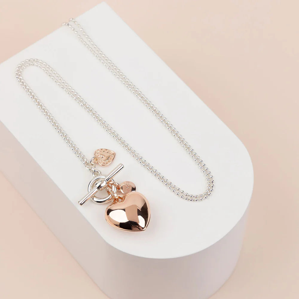 elegant shift dressLimited Edition | LONG | Silver & Rose Gold Heart Necklace