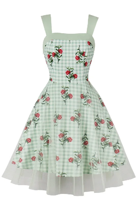 t-shirt dressGreen Plaid Swing Dress with Floral Prints