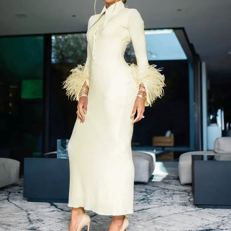 Exclusive Access ruffle dressKittenAlarm - Hannah Long Sleeve Collared Rib Maxi Dress