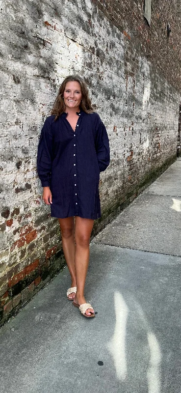 Limited Quantity Geneva Mini Dress Navy Linen