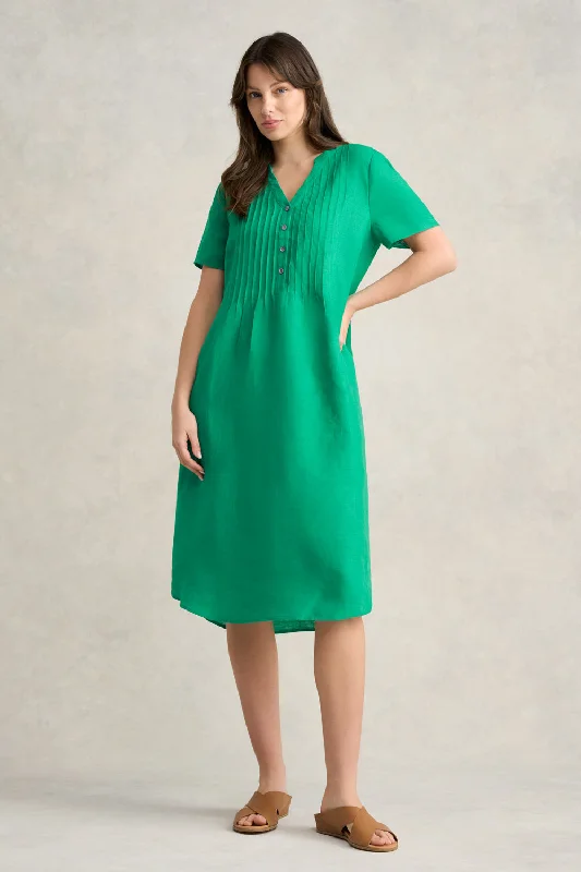 Steals and Deals structured dressPleated Front French Linen Dress - Vibrant Green