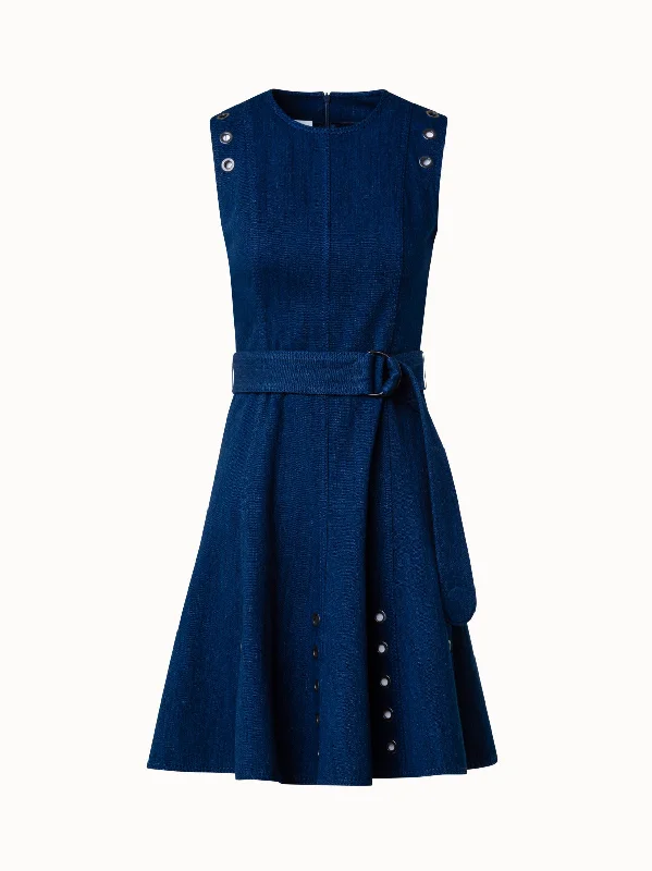 Markdowns elegant shift dressCotton Denim Stretch A-Line Dress with Eyelet Details Markdowns elegant shift dressCotton Denim Stretch A-Line Dress with Eyelet Details