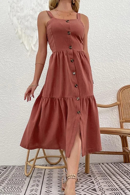 Shop and Save chic dressBUTTON UP SUSPENDER CAKE DRESS
