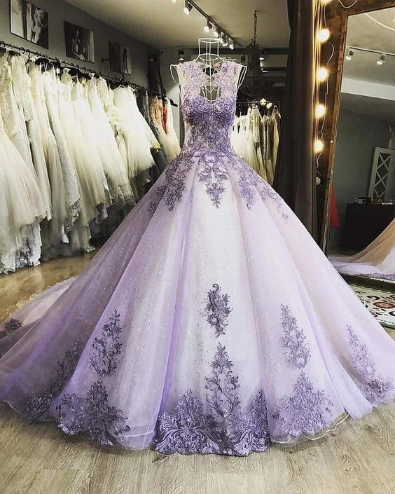 A-line dressRomantic Lavender Lace Ball Gown Dress Sparkling Party Special Occasion Dress Y1074