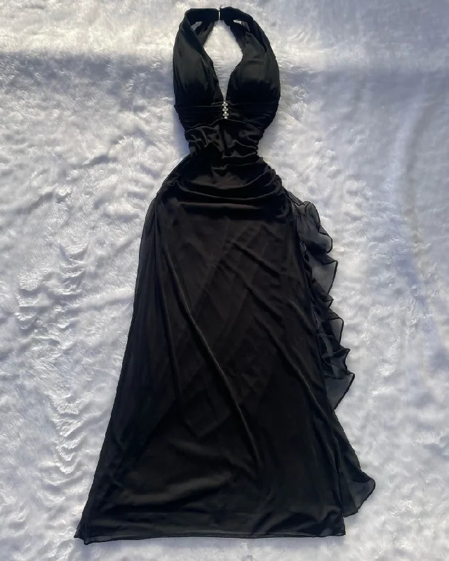 Low Prices relaxed fit dressElegant Black Ruffles Vintage Long Prom Dress , DP2566