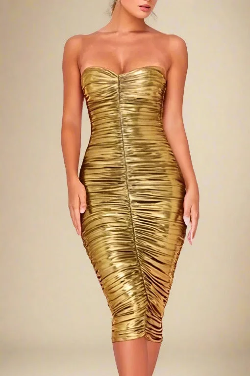 vintage dressTerese Bodycon Wrap Dress - Gold