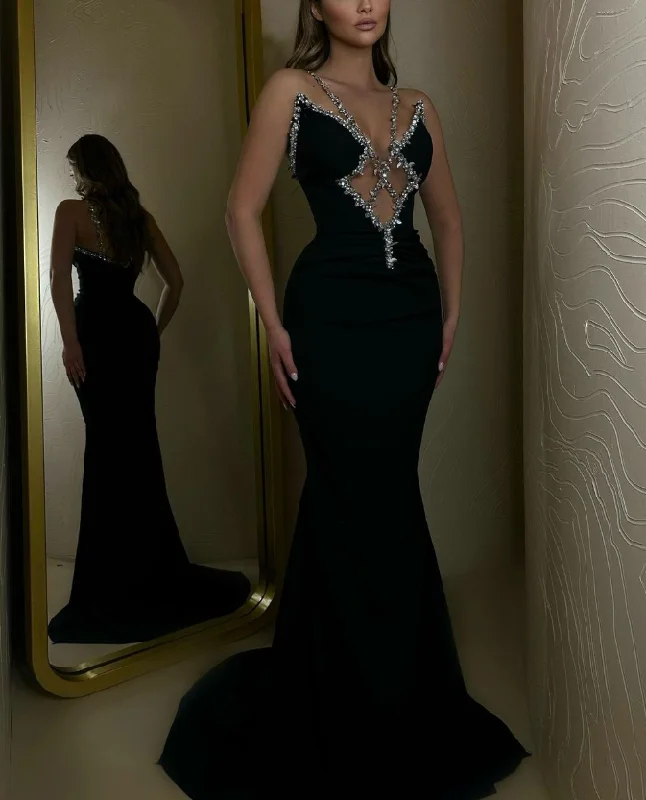 TIME-Limited Offer casual midi dressGorgeous Black Straps Beading Mermaid Evening Dress, DP2560