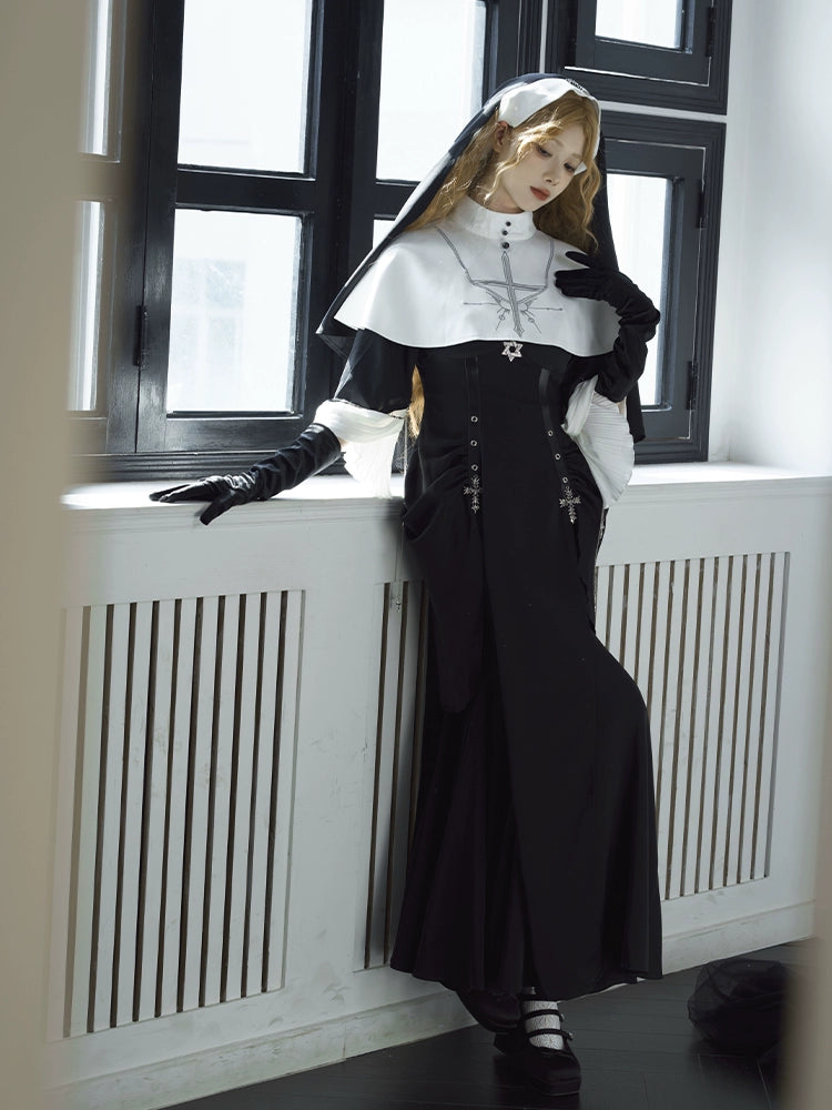 one-shoulder dressCHUNLV LOLITA~Night Cathedral~Halloween Nun Lolita OP Suit Gothic Dress Set