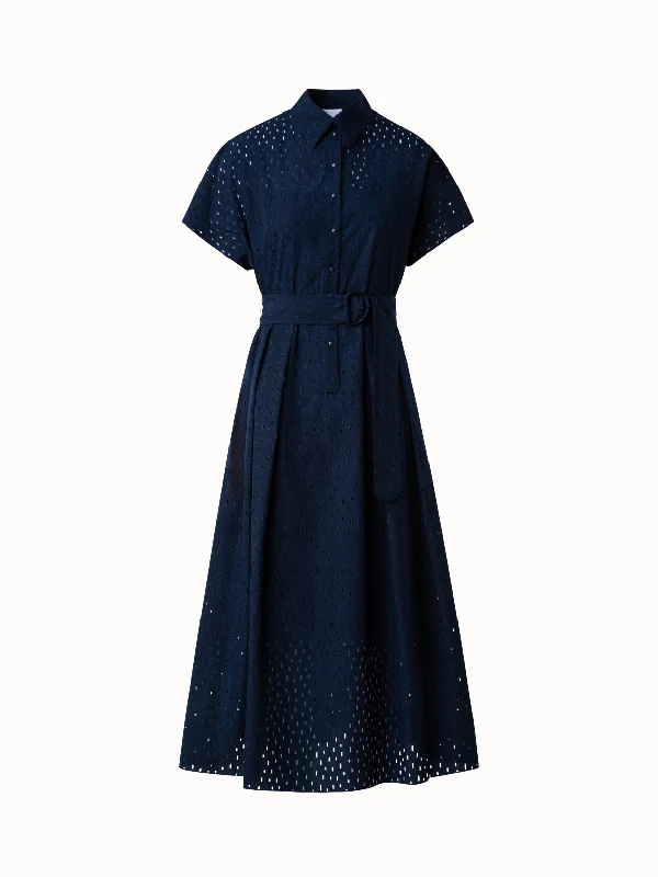 Crazy Deals silk dressCotton A-line Flare Midi Dress with Lasercut Grid