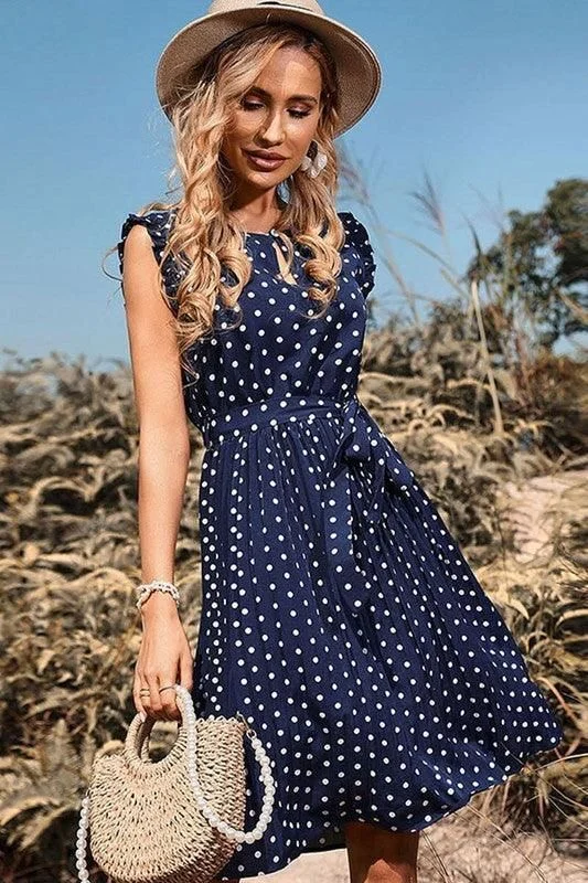 Savings Bonanza fitted cocktail dressPOLKA DOT LACE UP PLEATED DRESS