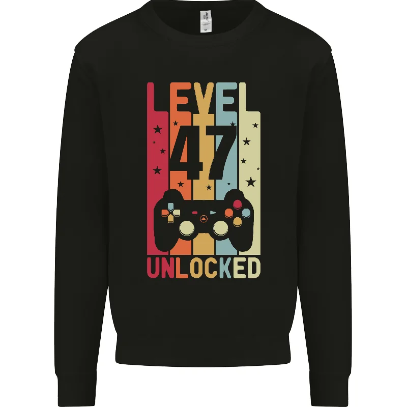 warm workout hoodie47th Birthday 47-Year-Old Level Up Gaming Men's Sweatshirt Jumper