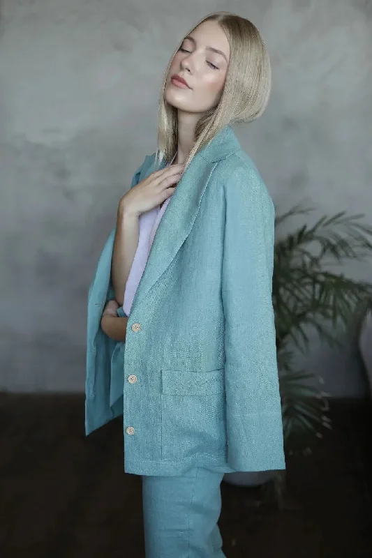 Discount Deals Women linen blazer - Sea Blue