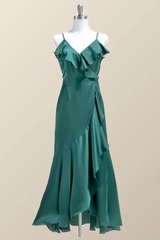 classic fit-and-flare dressStraps Green Ruffles Wrap Midi Party Dress