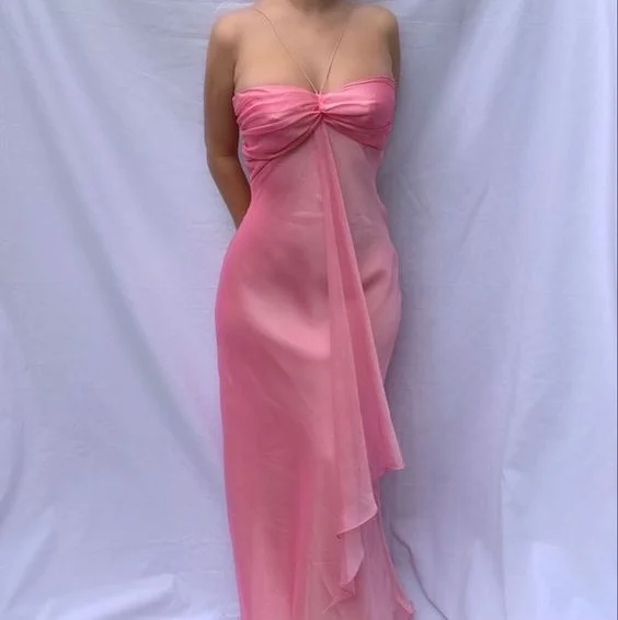 Huge Discounts boho dressSweet Pink Sweetheart Ruffle Vintage Chiffon Party Dress, DP2503