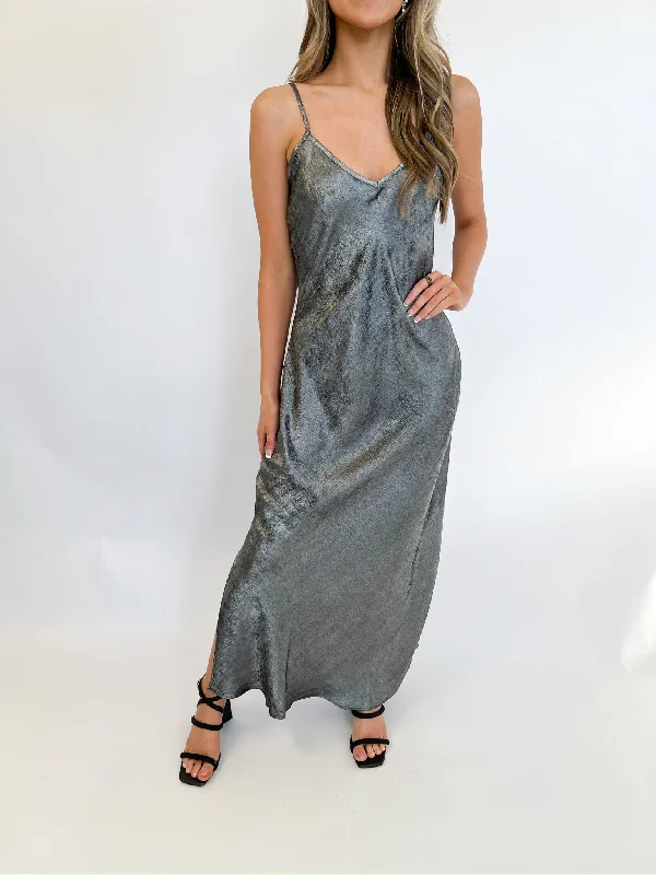 Limited Stock casual summer dressSilver Foil Maxi Dress