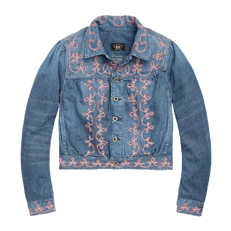 Best Bargains RRL by Ralph Lauren Womens Martine Trucker Jacket Blue / Pink