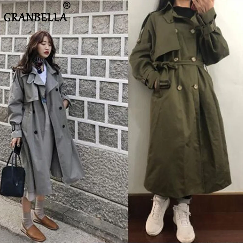 Buy Now Fashion Fall Winter casual cotton trench coat with sashes oversize vintage long coats overcoats
