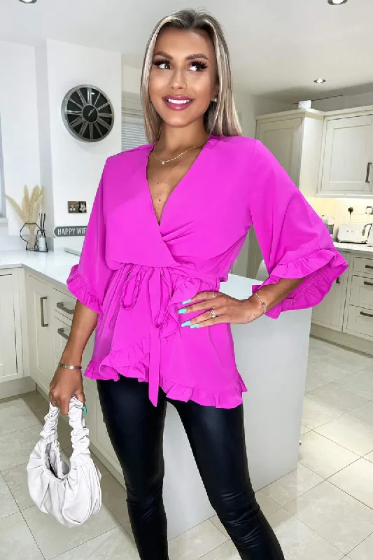 Special Promotion pleated maxi dressRiley Cerise Pink Frill Hem Wrap Top