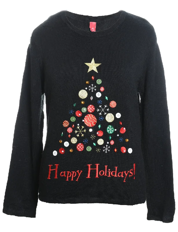 Year-End Sale Black Christmas Jumper - L