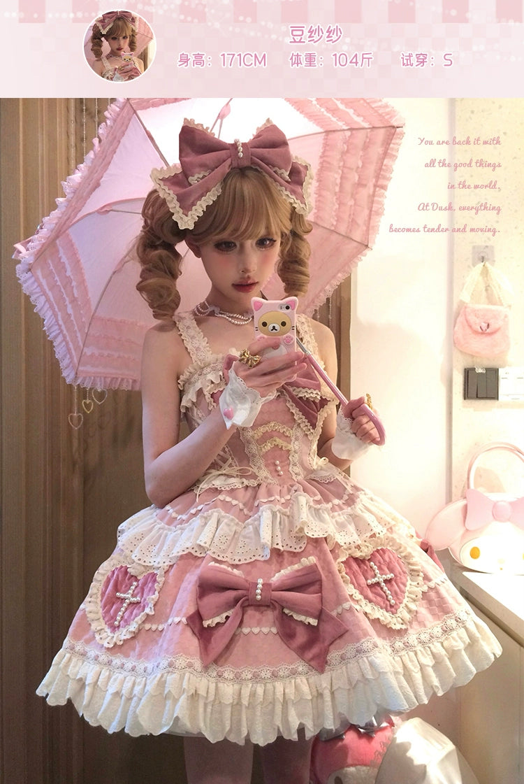 classic fit-and-flare dressSakurahime~Cross Sweetheart~Pink Sweet Lolita JSK Dress Doll Lolita Short Dress