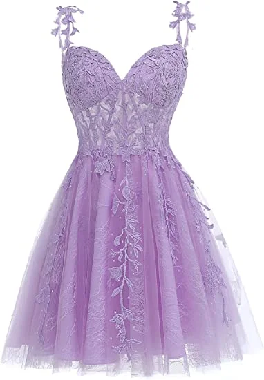 trendy bodycon dressPurple Floral Tulle Short Homecoming Dress with Lace Rhinestones Appliques Y857